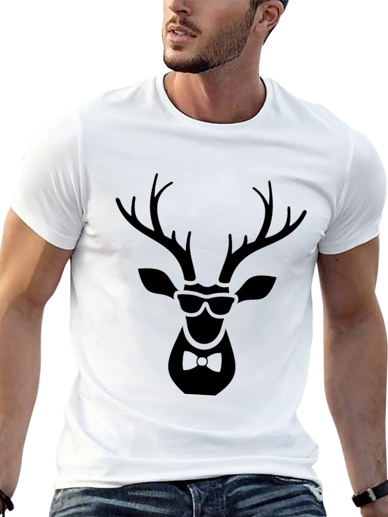 Black Cool Deer Graphic Tee - Stylish Animal Print T-Shirt view 13