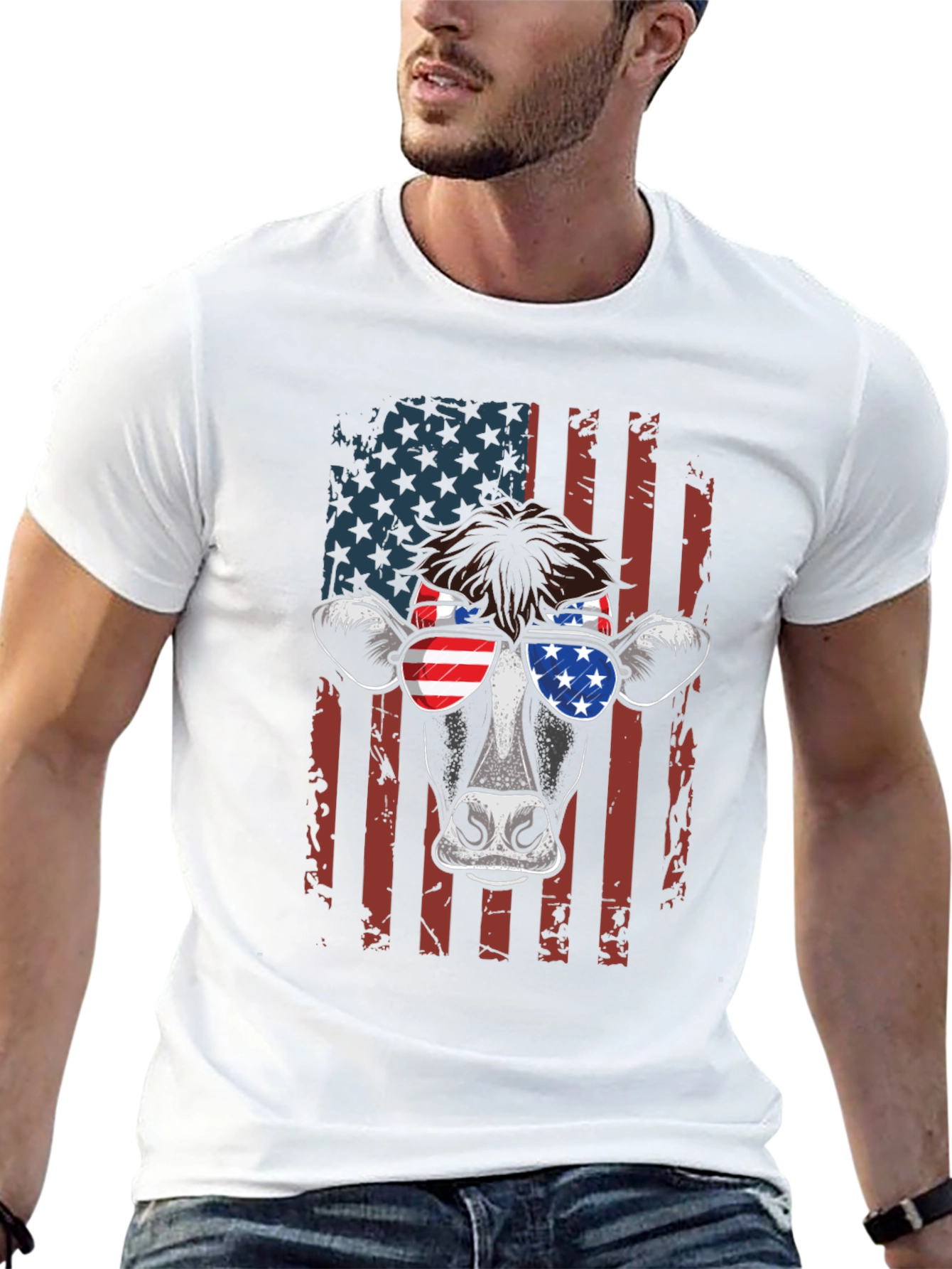 Patriotic Cow T-Shirt - American Flag Design - 13