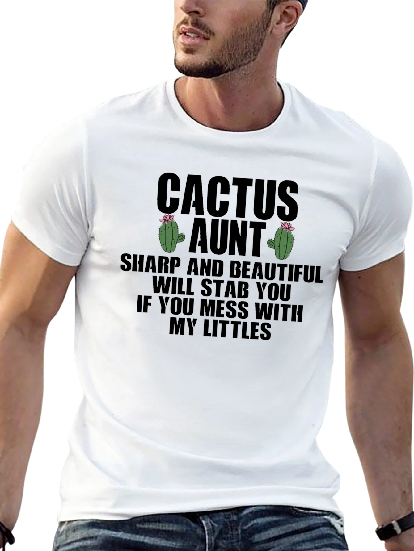Black Cactus Aunt T-Shirt: Sharp & Beautiful, Funny Aunt Tee view 13