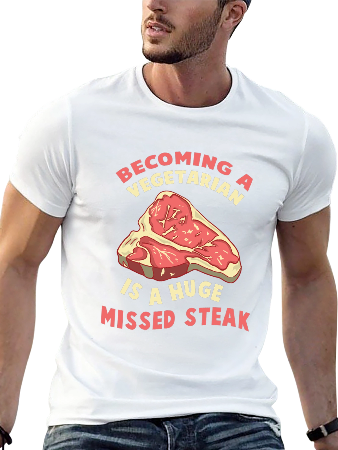 Black Funny "Missed Steak" Vegetarian T-Shirt view 13