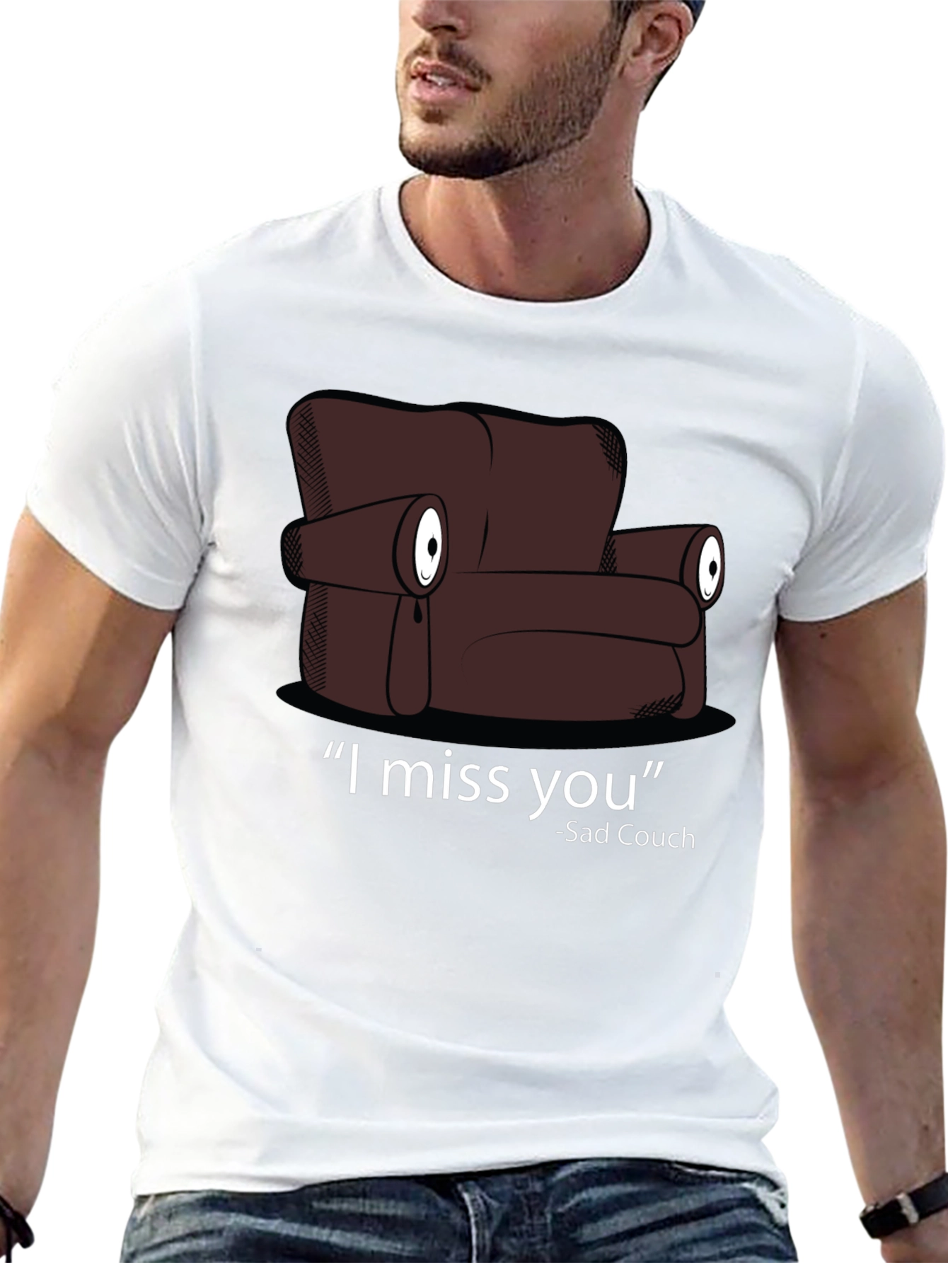 Black Sad Couch T-Shirt - I Miss You Graphic Tee view 13