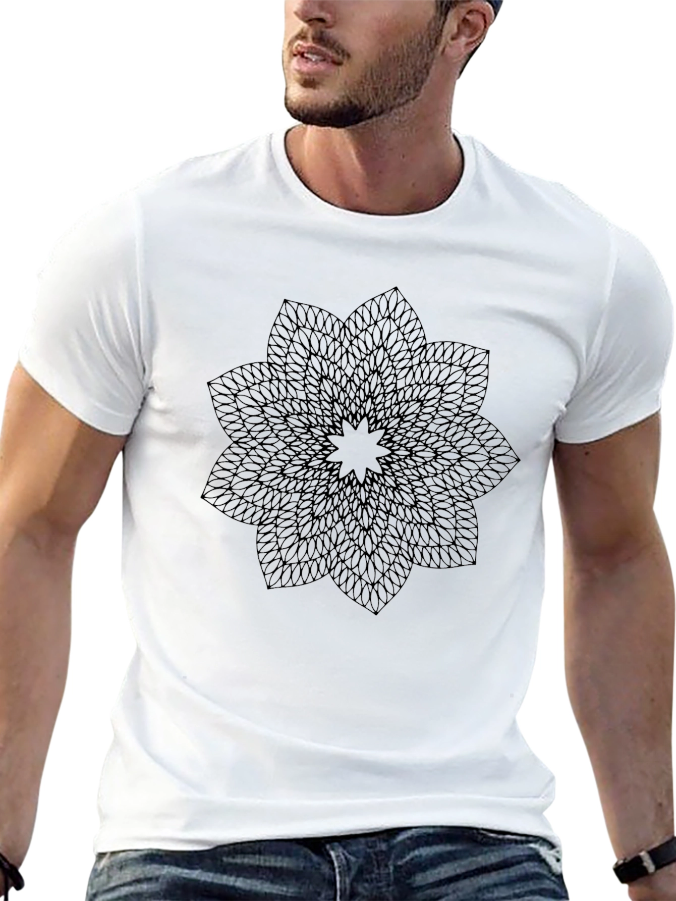 Black Geometric Mandala Graphic Print Tee view 13