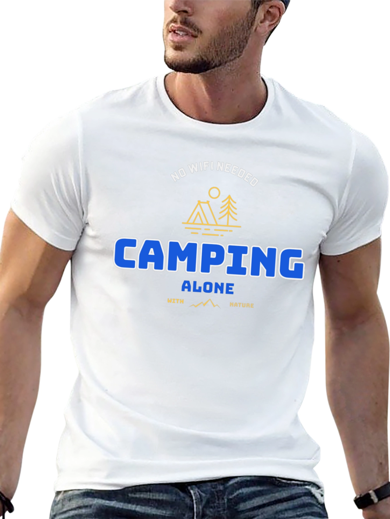 Black Camping Alone Tee: No WiFi Needed Nature Shirt view 13