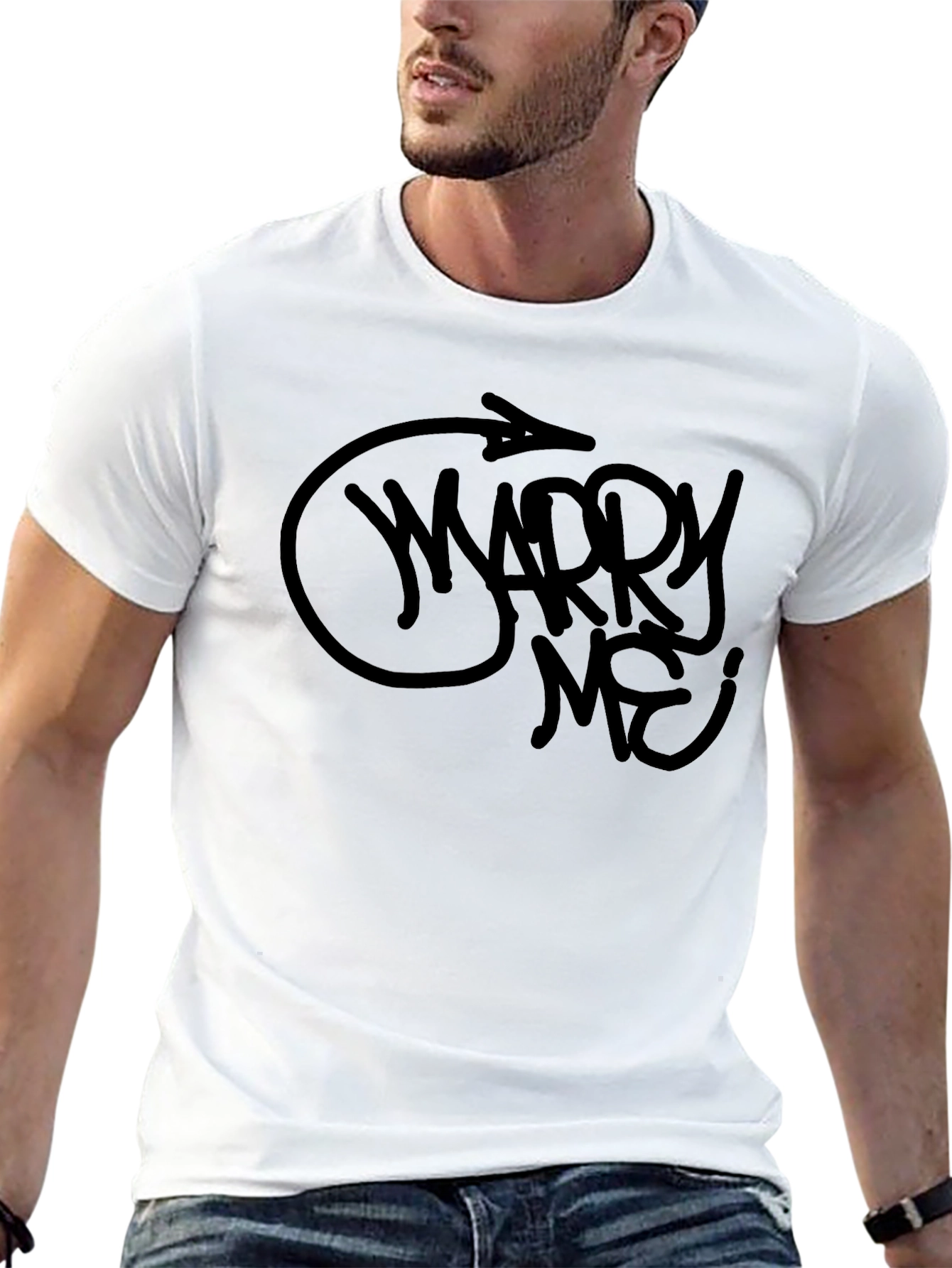 Black Marry Me? Graphic Tee - Men's Black T-Shirt view 13