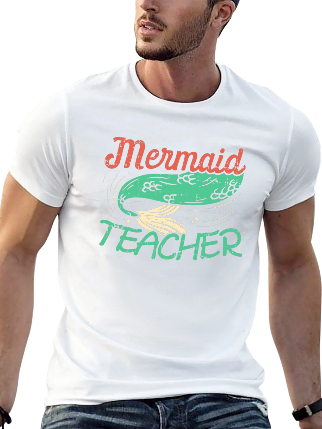 Black Mermaid Teacher Graphic Tee - Black Cotton T-Shirt view 13