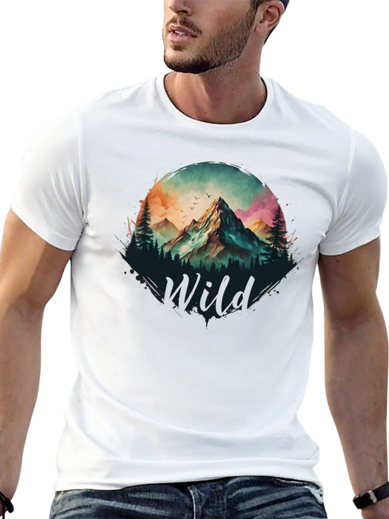 Black Wild Mountain Scene Graphic T-Shirt view 13