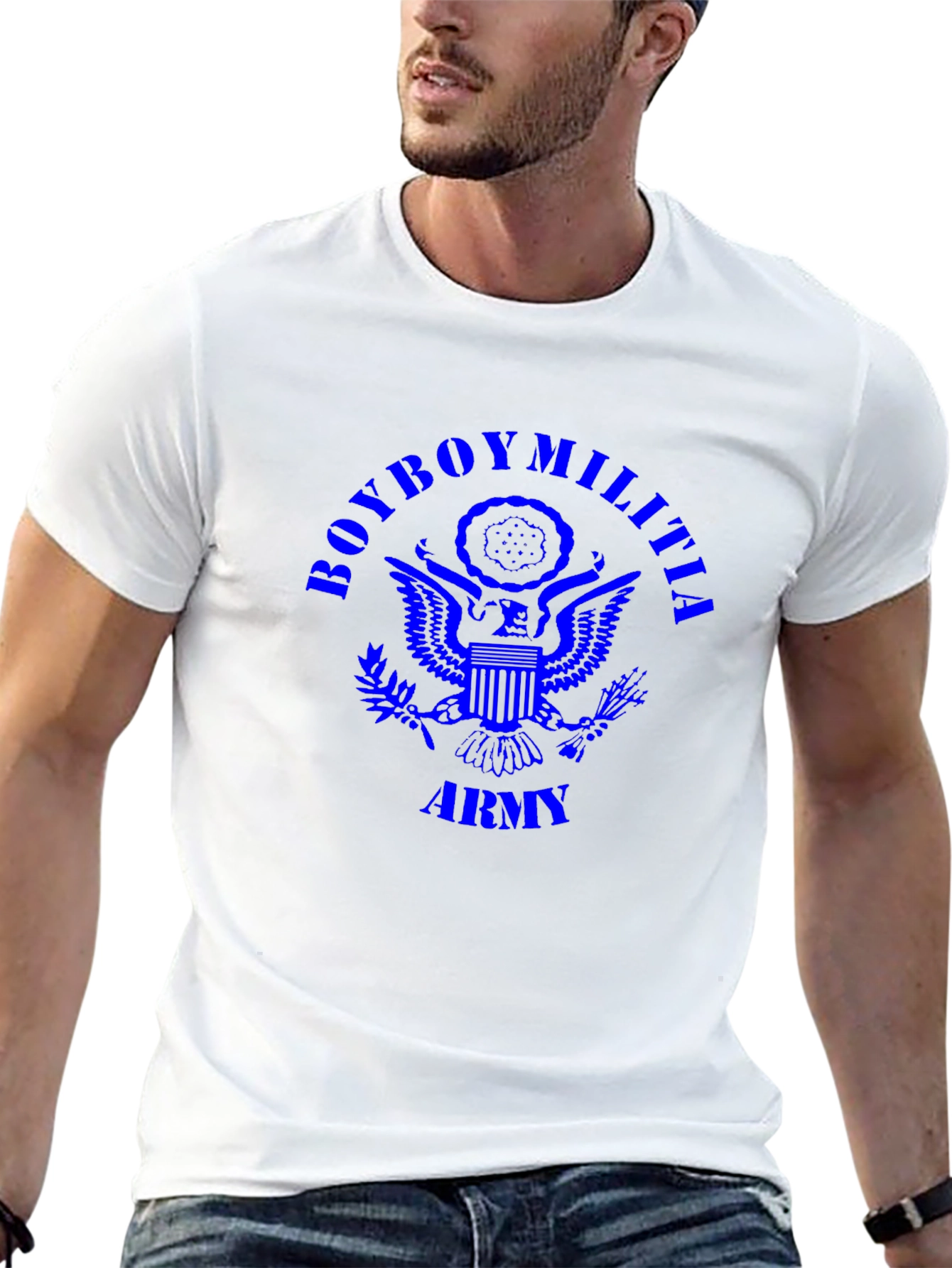 Black BoyBoy Militia Army T-Shirt - Blue Print view 13