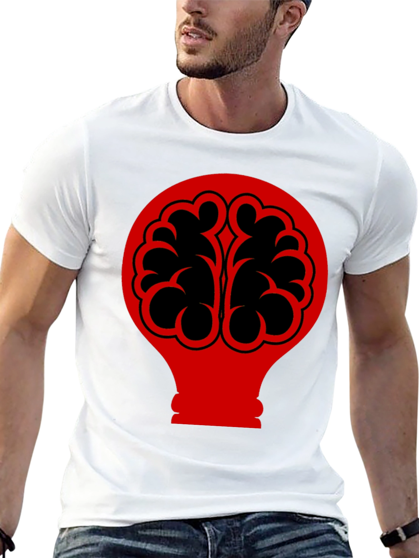 Black Brain Bulb Graphic Tee - Black Cotton T-Shirt view 13