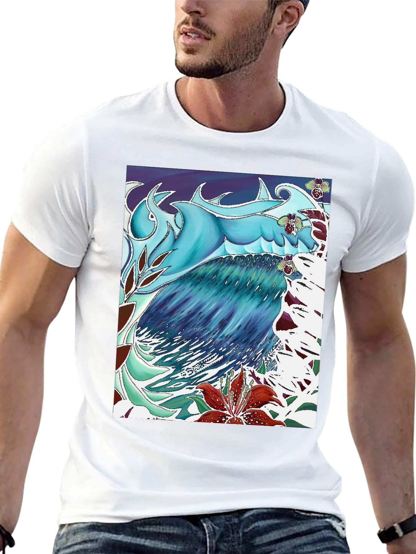Black Ocean Wave Art T-Shirt - Cool Blue Design view 13