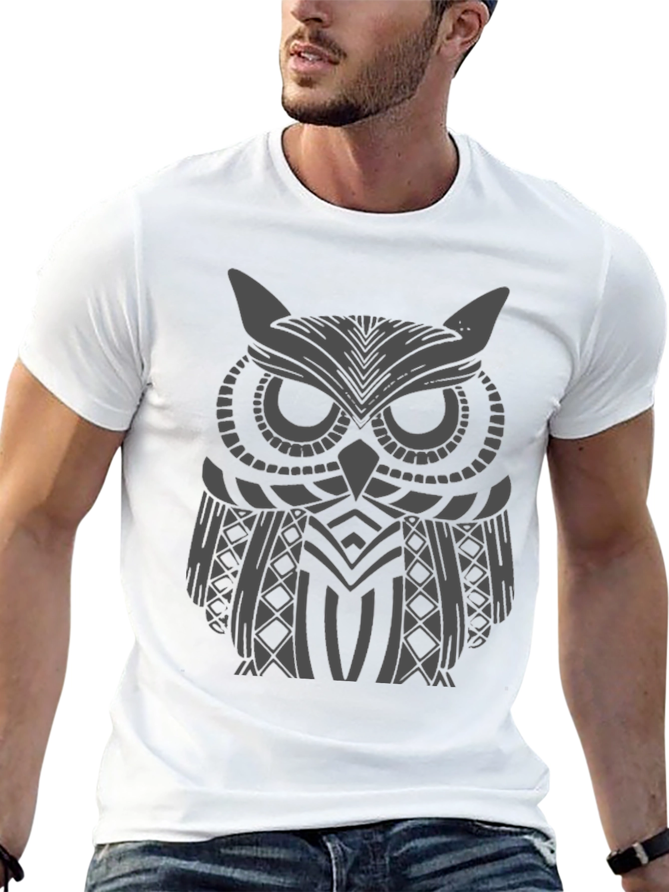 Black Owl Graphic Print Men's Black T-Shirt view 13