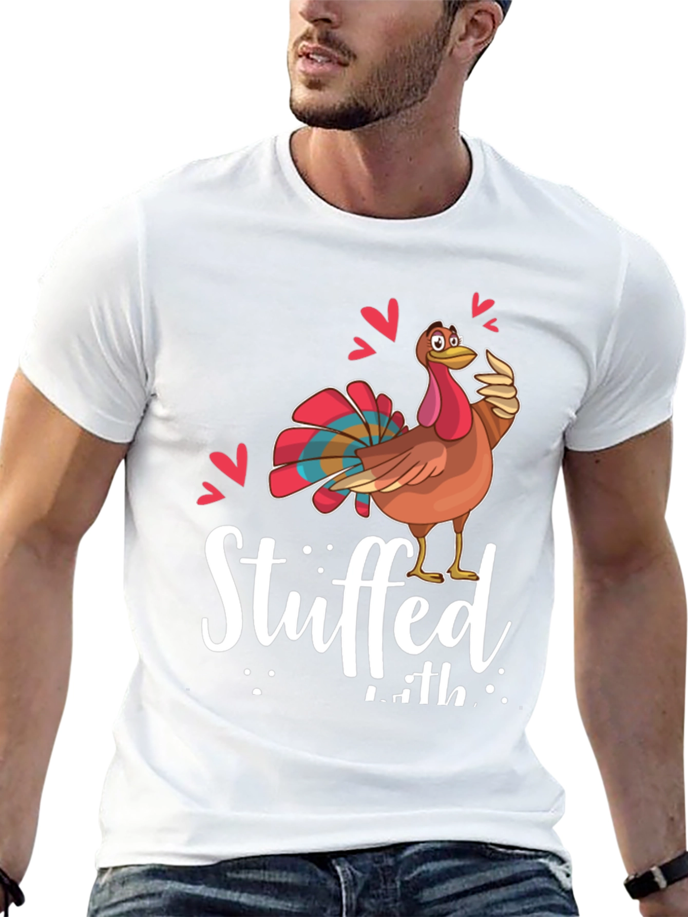 Black Funny Thanksgiving Turkey Stuffed With Love Graphic Tee view 13