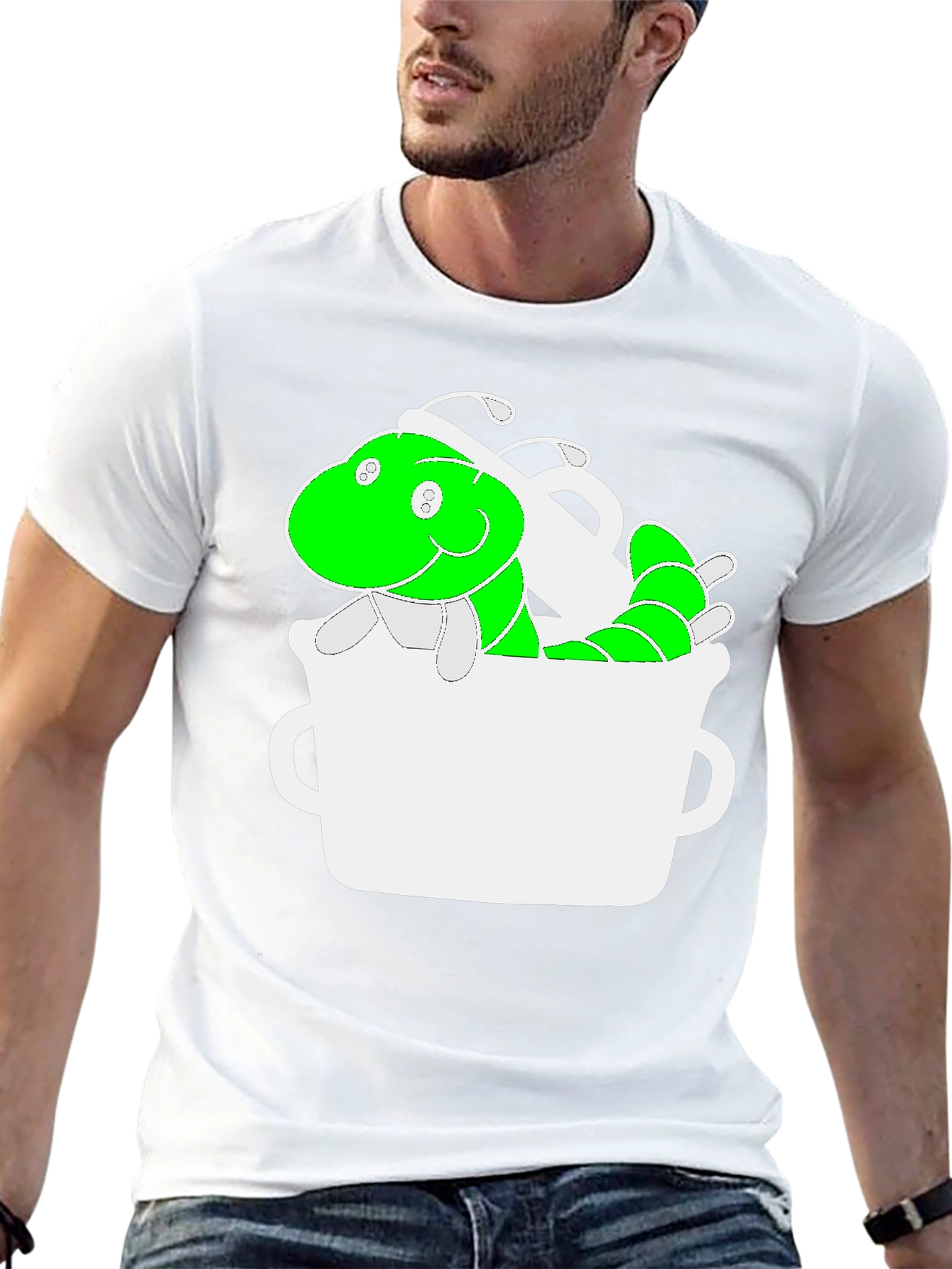Black Funny Green Worm in Mug Graphic Tee view 13