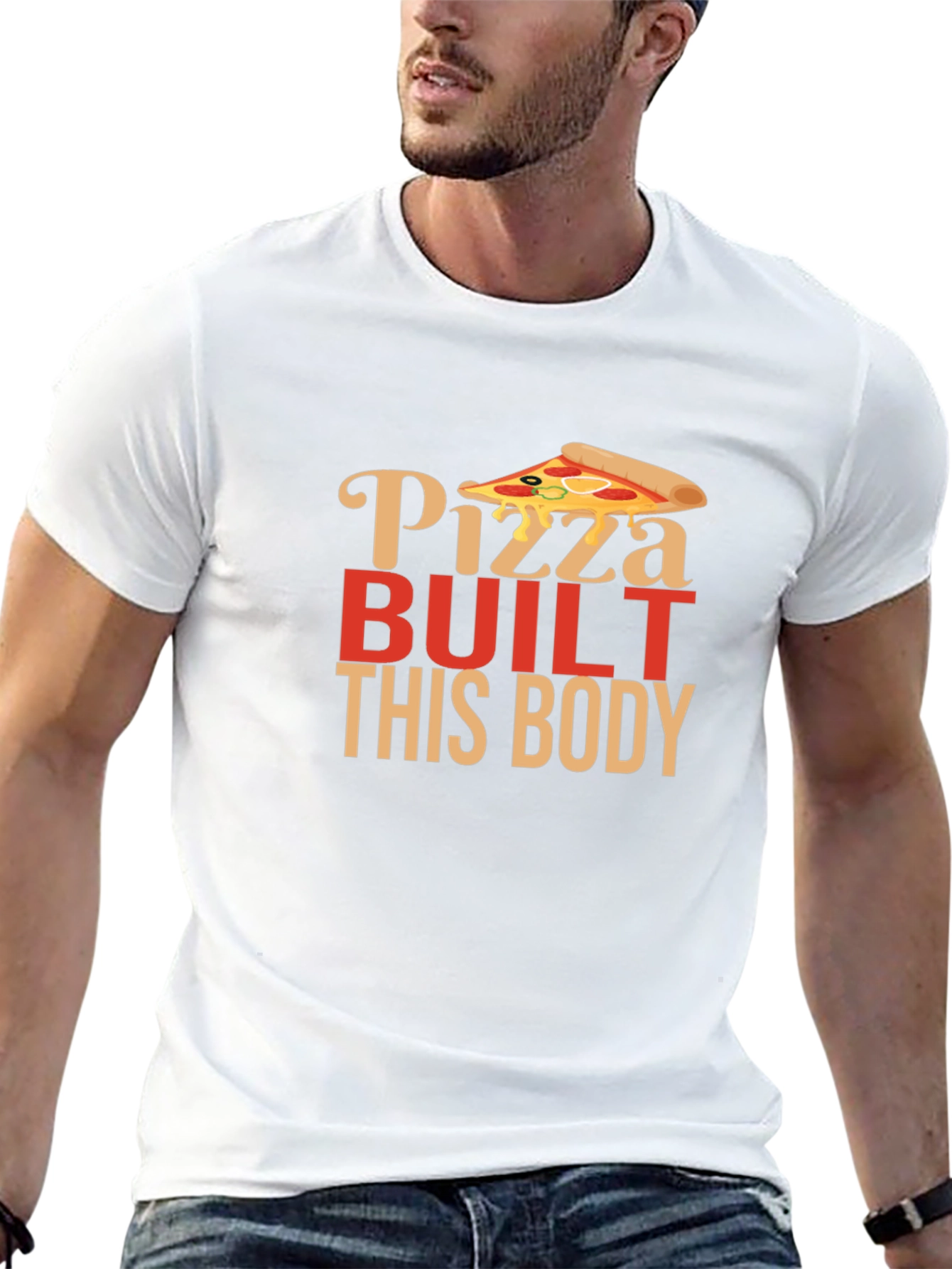 Black Pizza Built This Body Funny Graphic Tee view 13