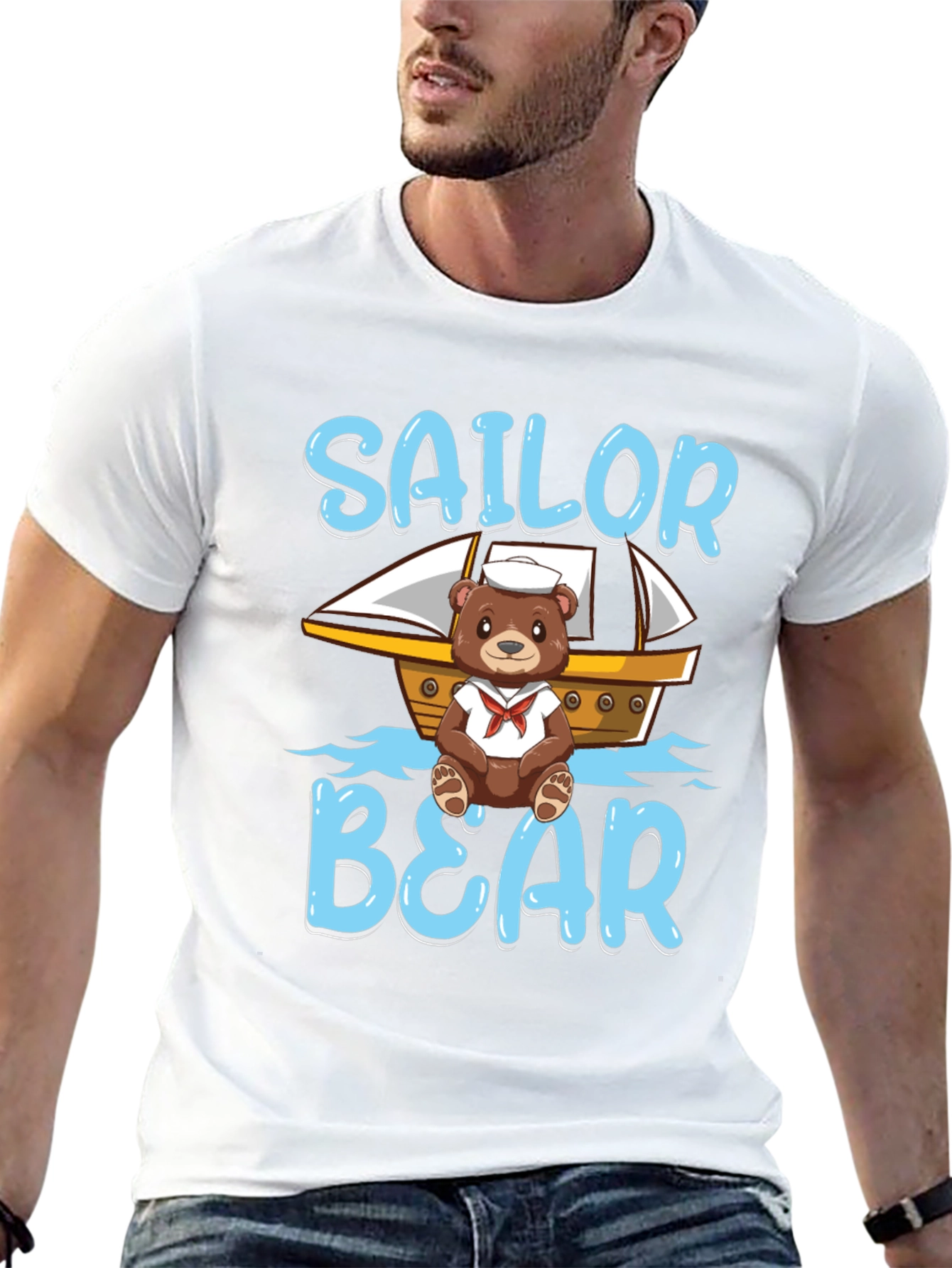 Black Sailor Bear Graphic T-Shirt -  Cute Cartoon Tee view 13