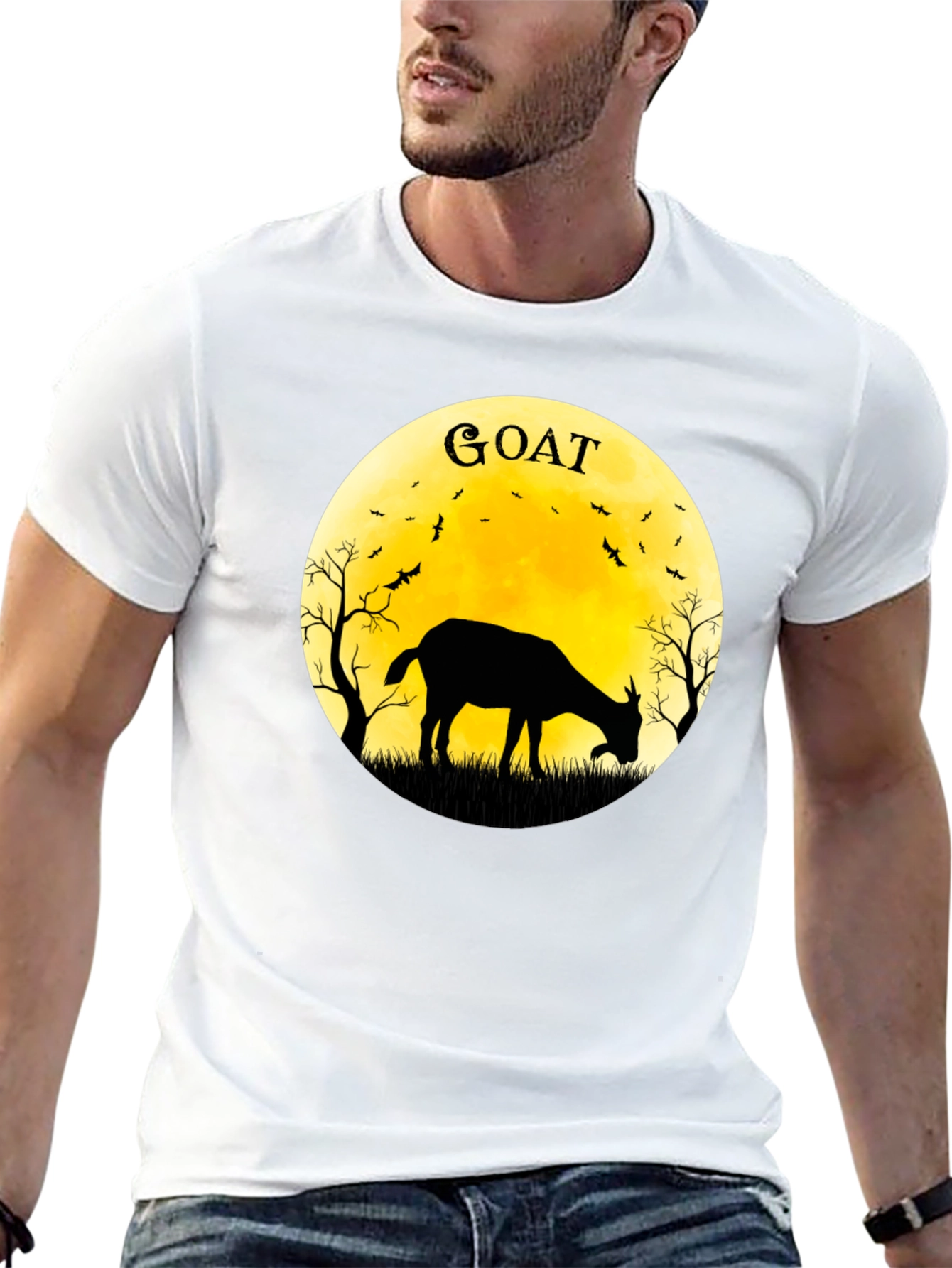 Black Goat Silhouette T-Shirt - Moonlit Design view 13