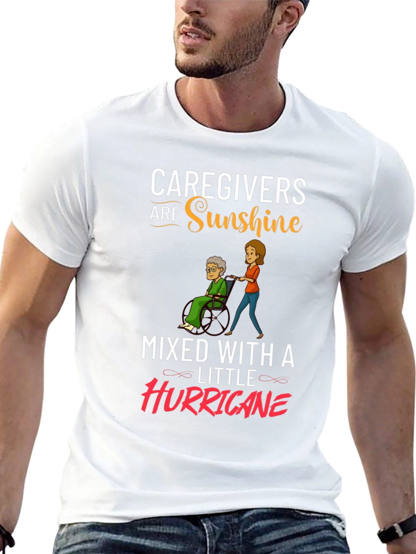 Black Caregiver Sunshine & Hurricane Graphic T-Shirt view 13