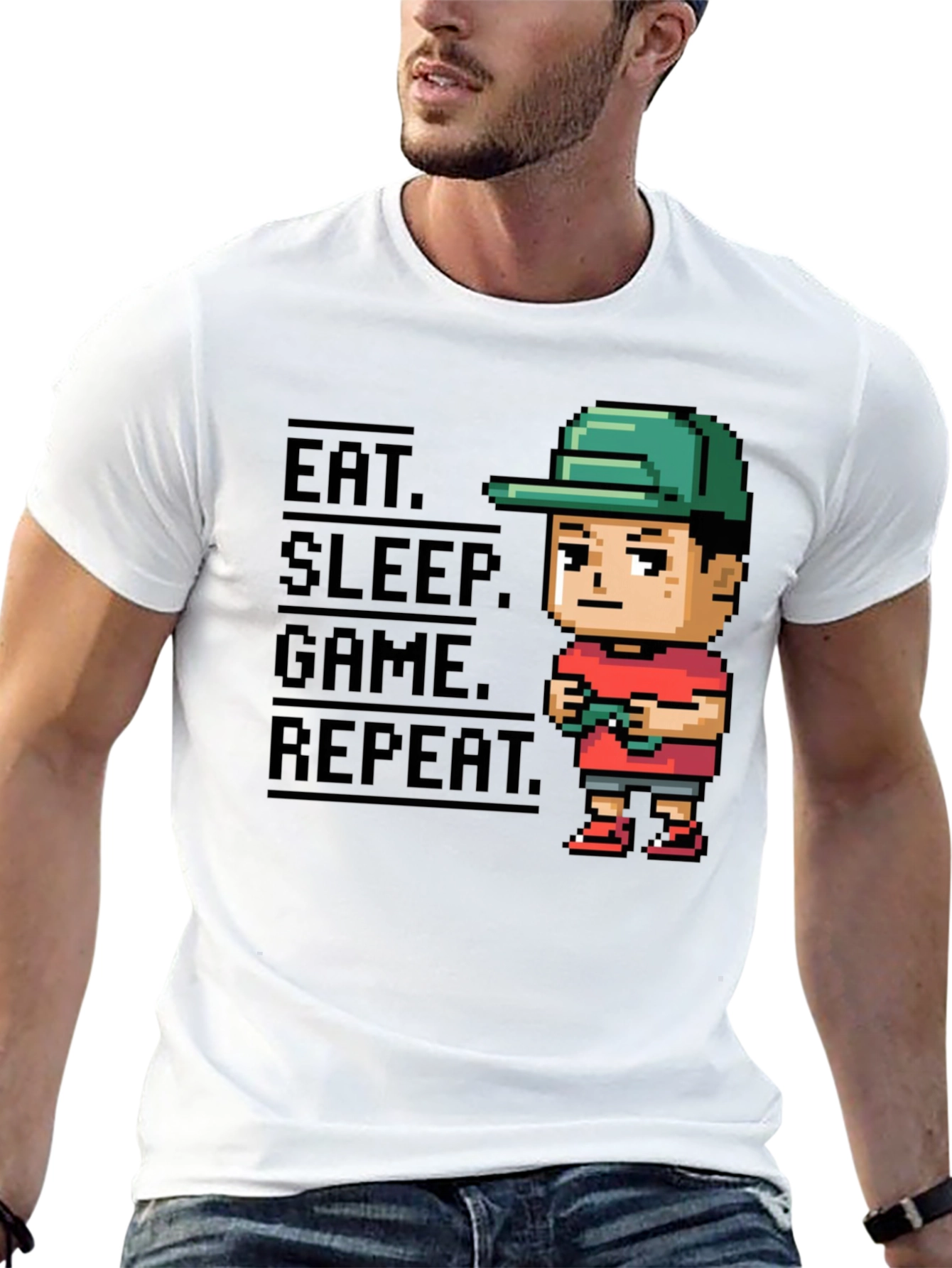 Black Eat Sleep Game Repeat Black Gamer T-Shirt view 13