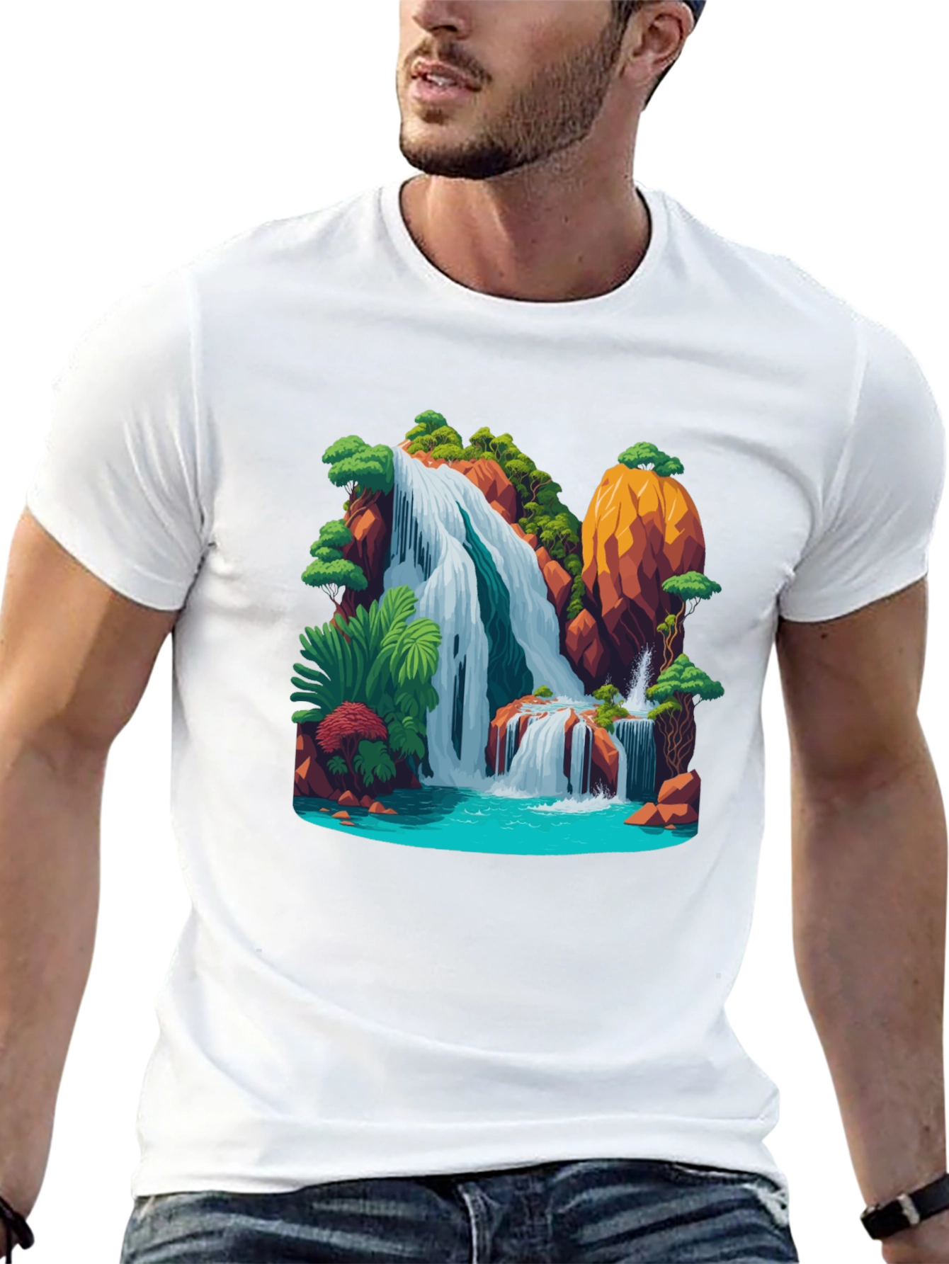 Black Waterfall Graphic Black T-Shirt view 13