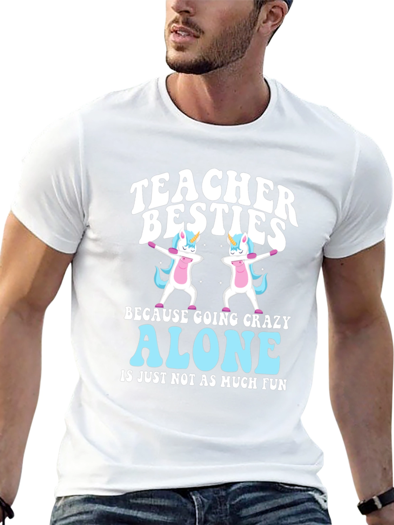 Black Teacher Besties Unicorn Graphic Tee - Crazy Alone Is No Fun! view 13