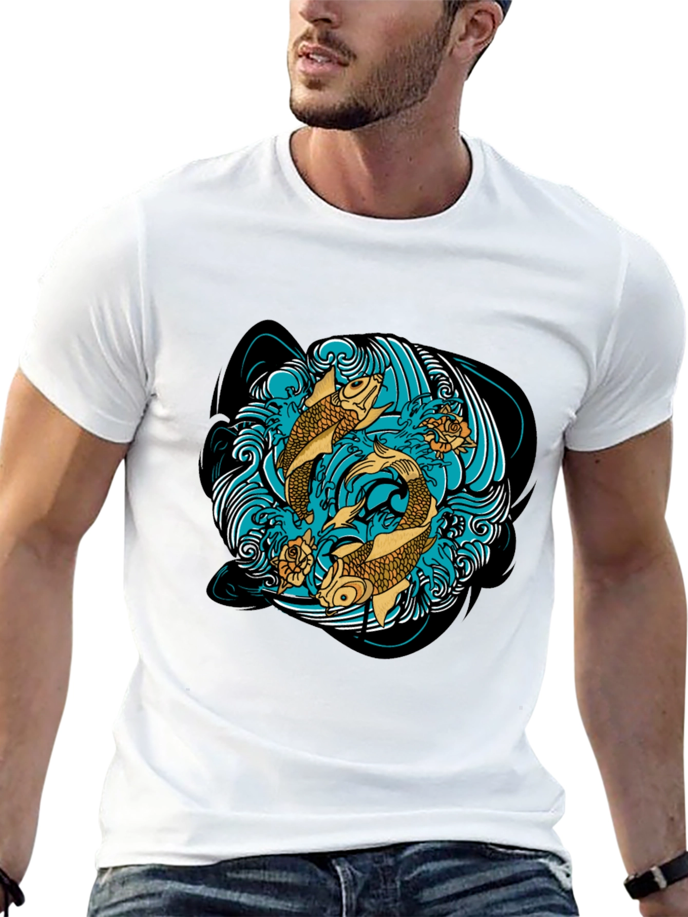 Black Koi Fish T-Shirt Graphic Design view 13