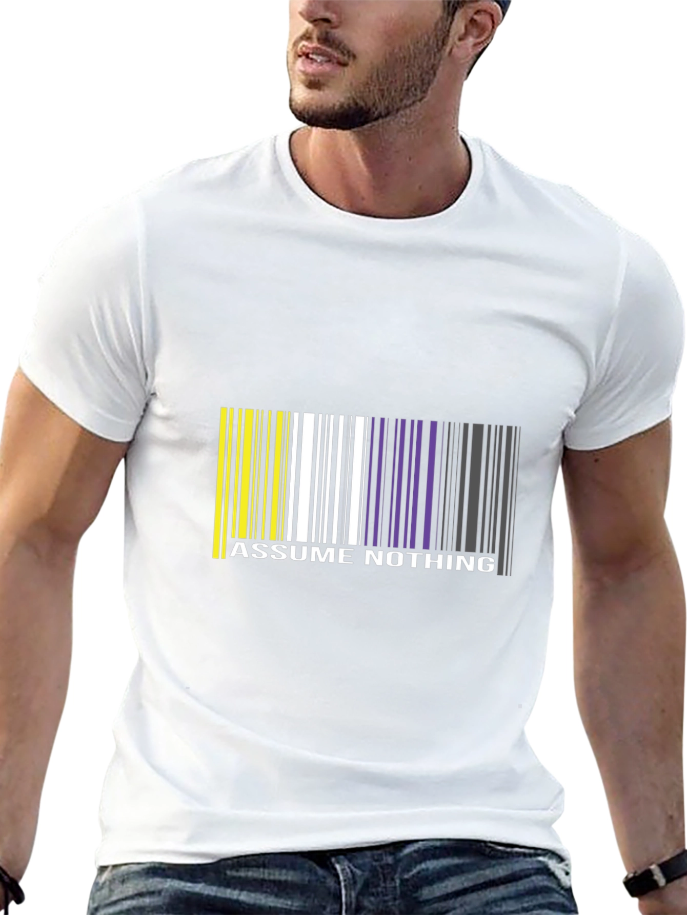 Black Assume Nothing Barcode T-Shirt - Unique Graphic Tee view 13