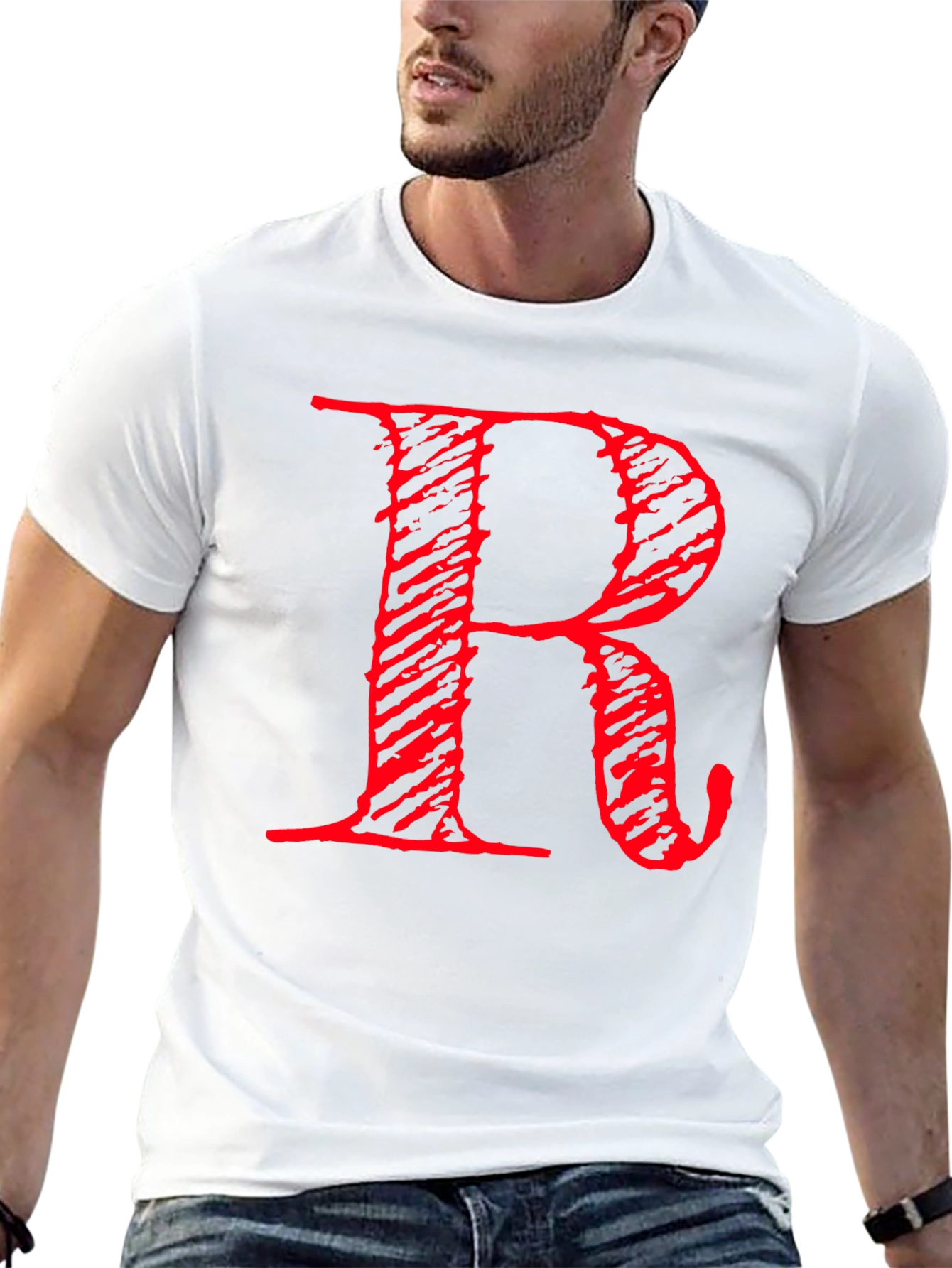 Black Bold Red R Graphic Print Black T-Shirt view 13