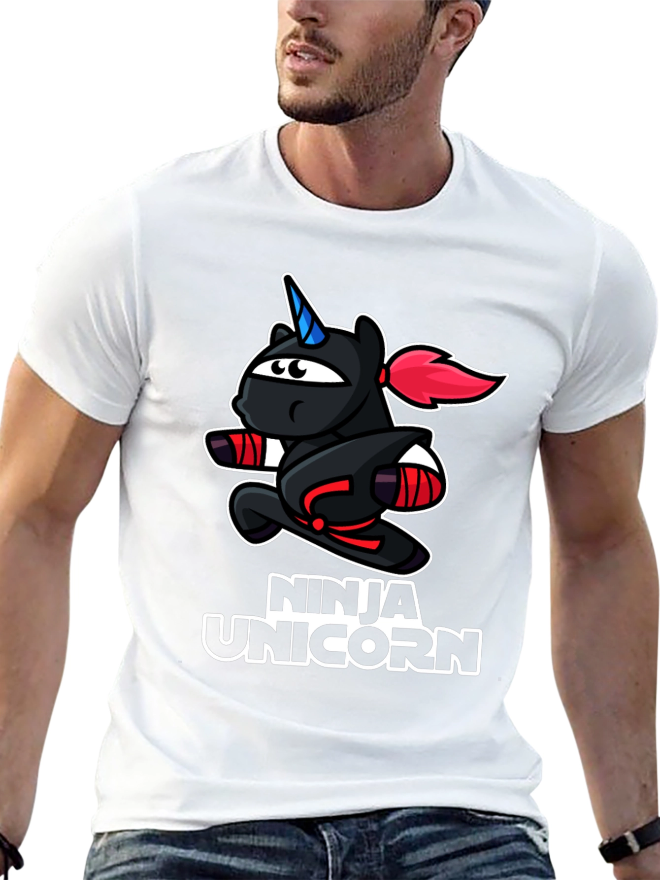 Black Ninja Unicorn Black T-Shirt - Cartoon Graphic Tee view 13