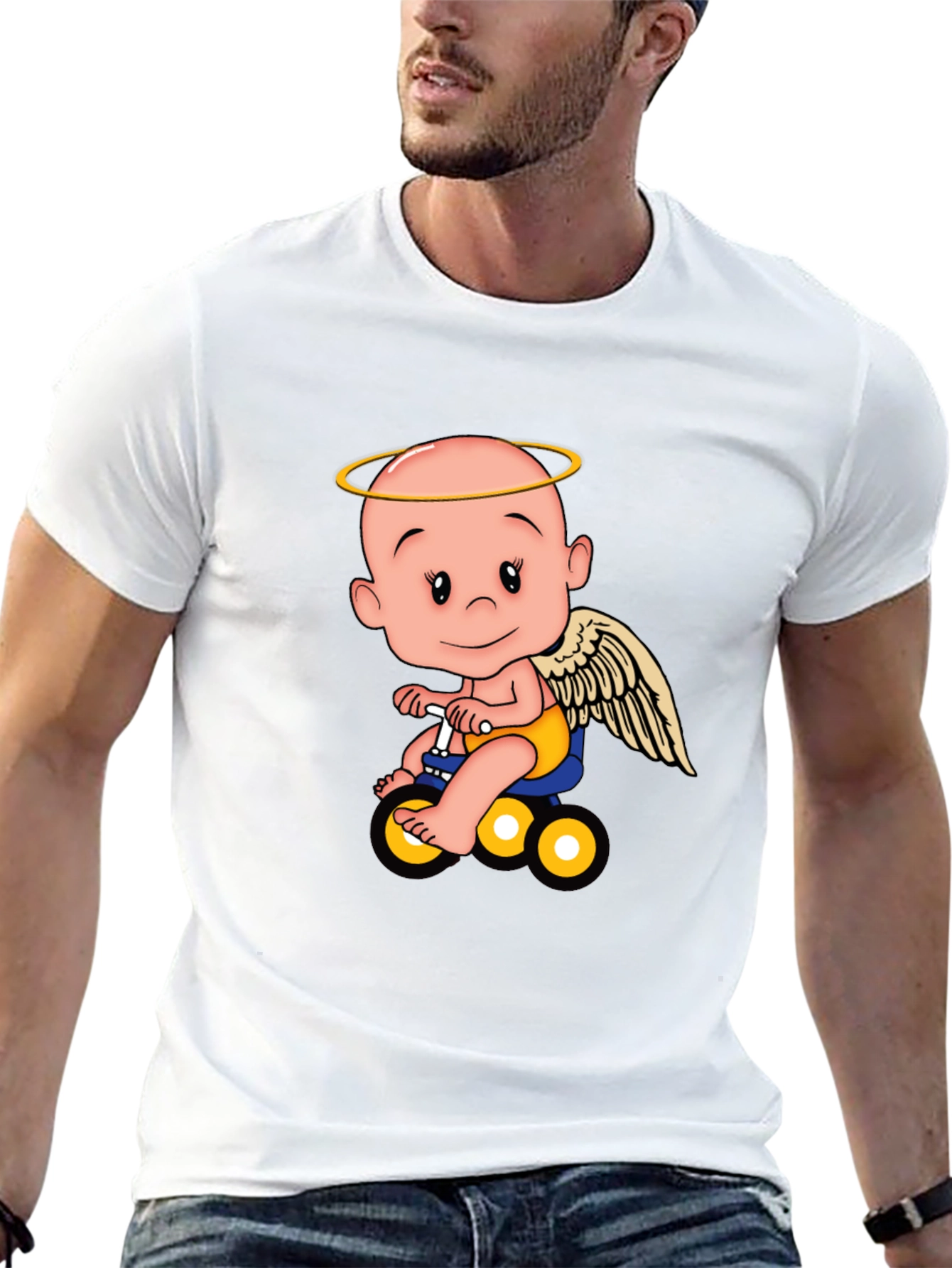 Black Angel Baby on Bike Graphic Tee - Black view 13