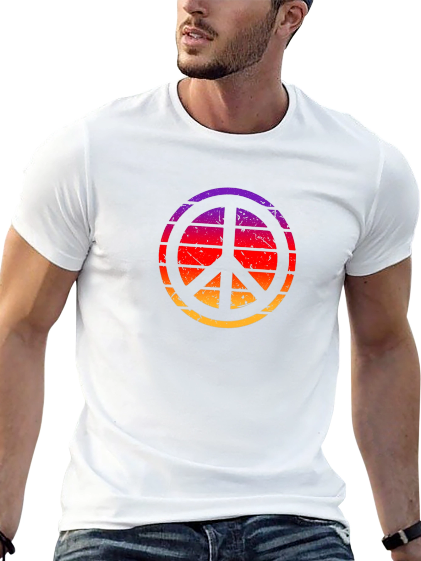 Black Retro Sunset Peace Sign Black T-Shirt view 13