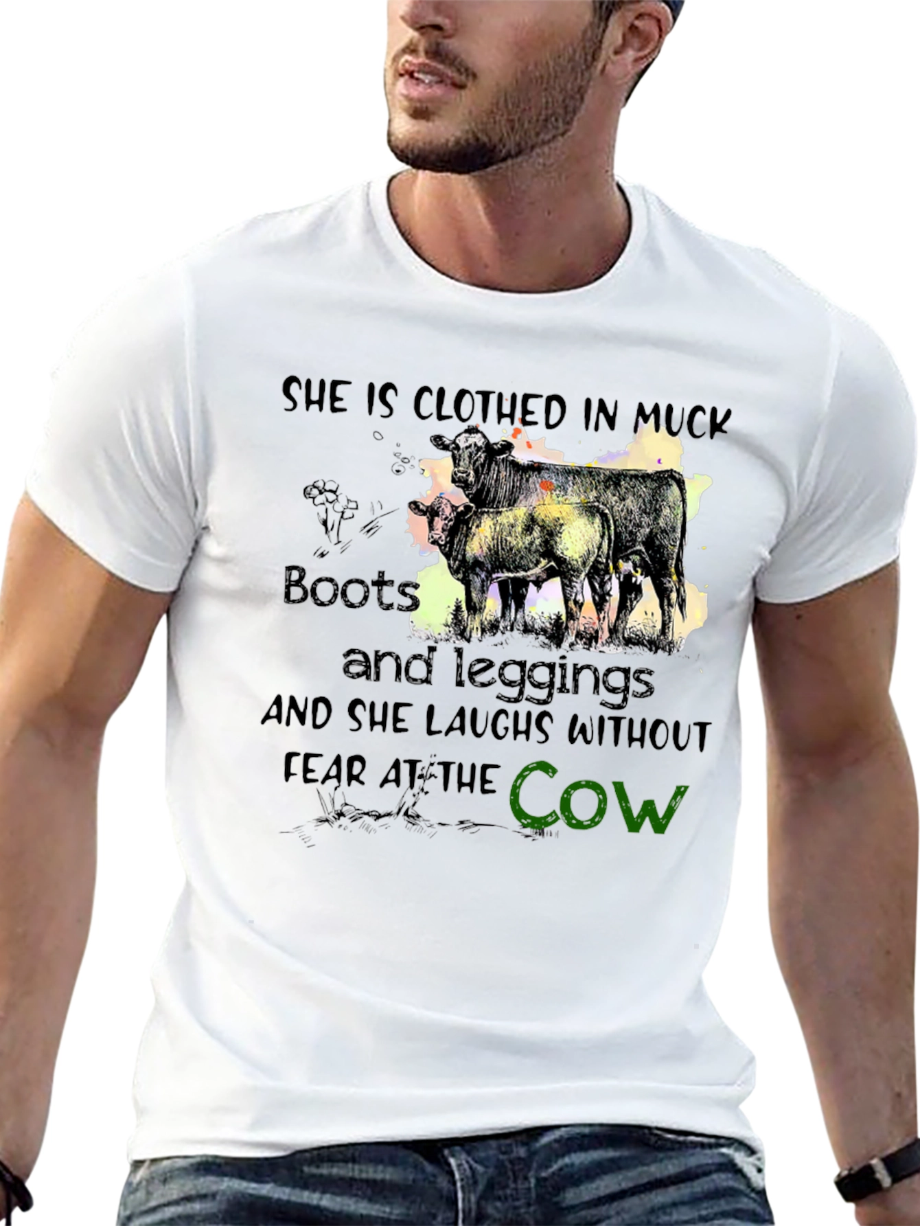 Black Muck Boots and Leggings Cow Graphic T-Shirt view 13