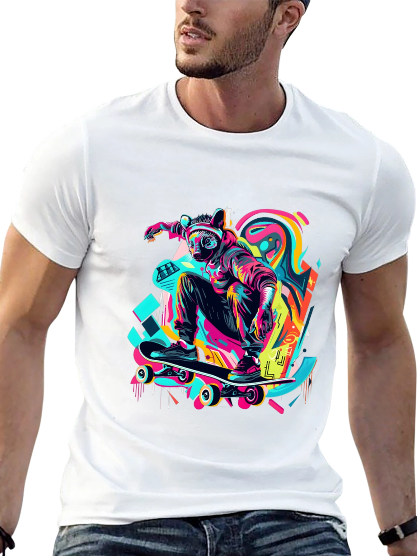 Black Skater Raccoon Graphic T-Shirt view 13