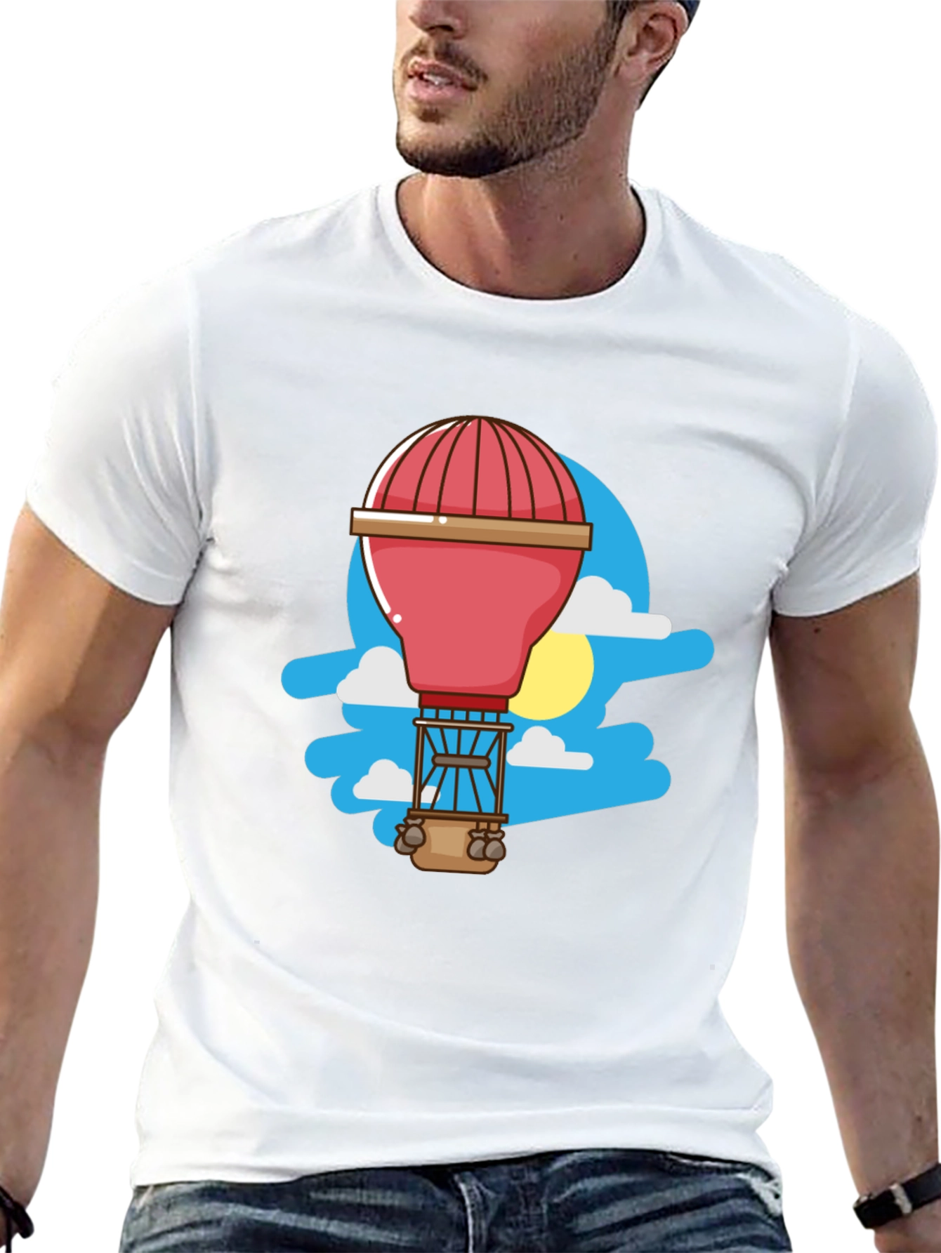 Black Cartoon Hot Air Balloon Graphic Tee - Black view 13