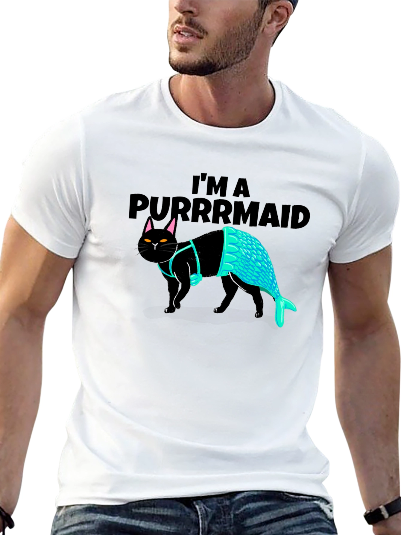 Black Purrmaid T-Shirt: Cat Mermaid Graphic Tee view 13