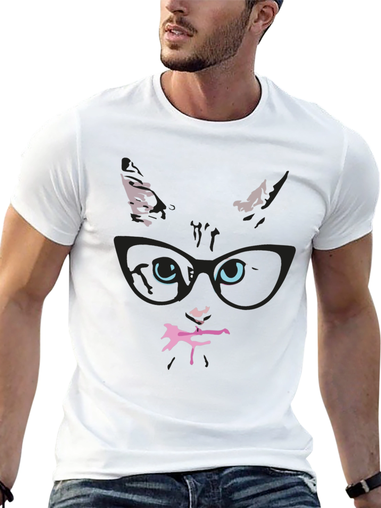 Black Cool Cat in Glasses T-Shirt view 13