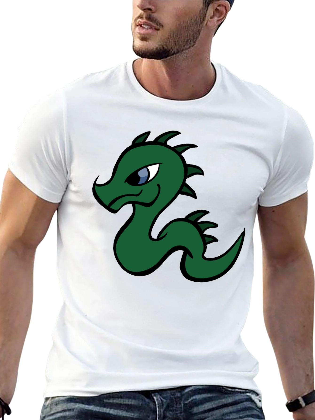Black Cartoon Dragon Graphic Tee - Black Cotton T-Shirt view 13