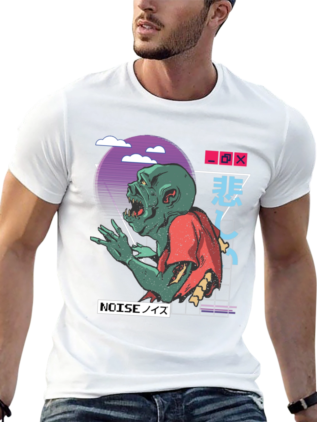 Black Zombie Noise T-Shirt - Vaporwave Style view 13