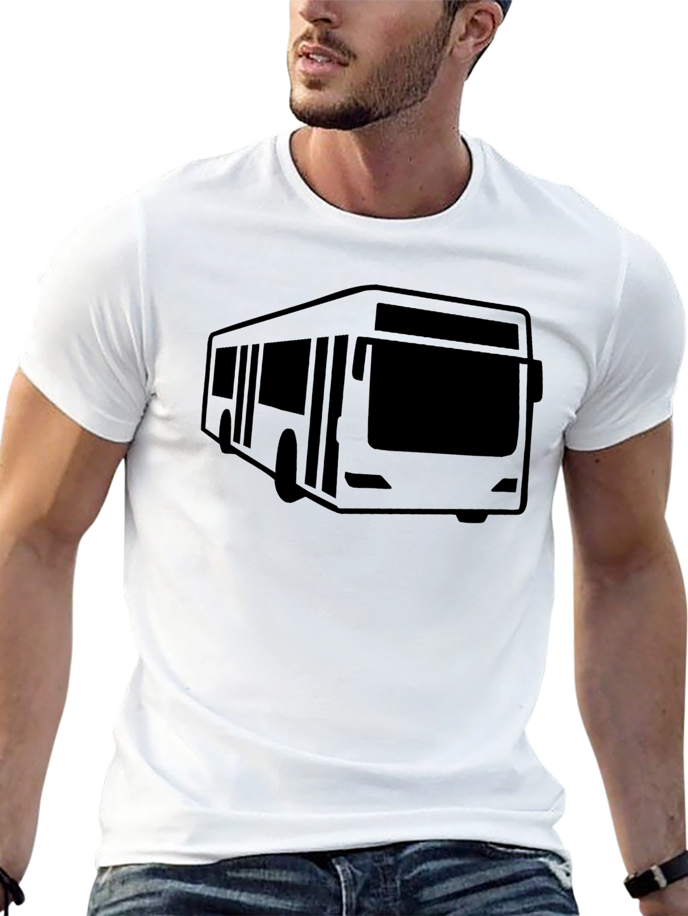 Black Bus Graphic Tee - Black Cotton Blend Comfort Fit view 13