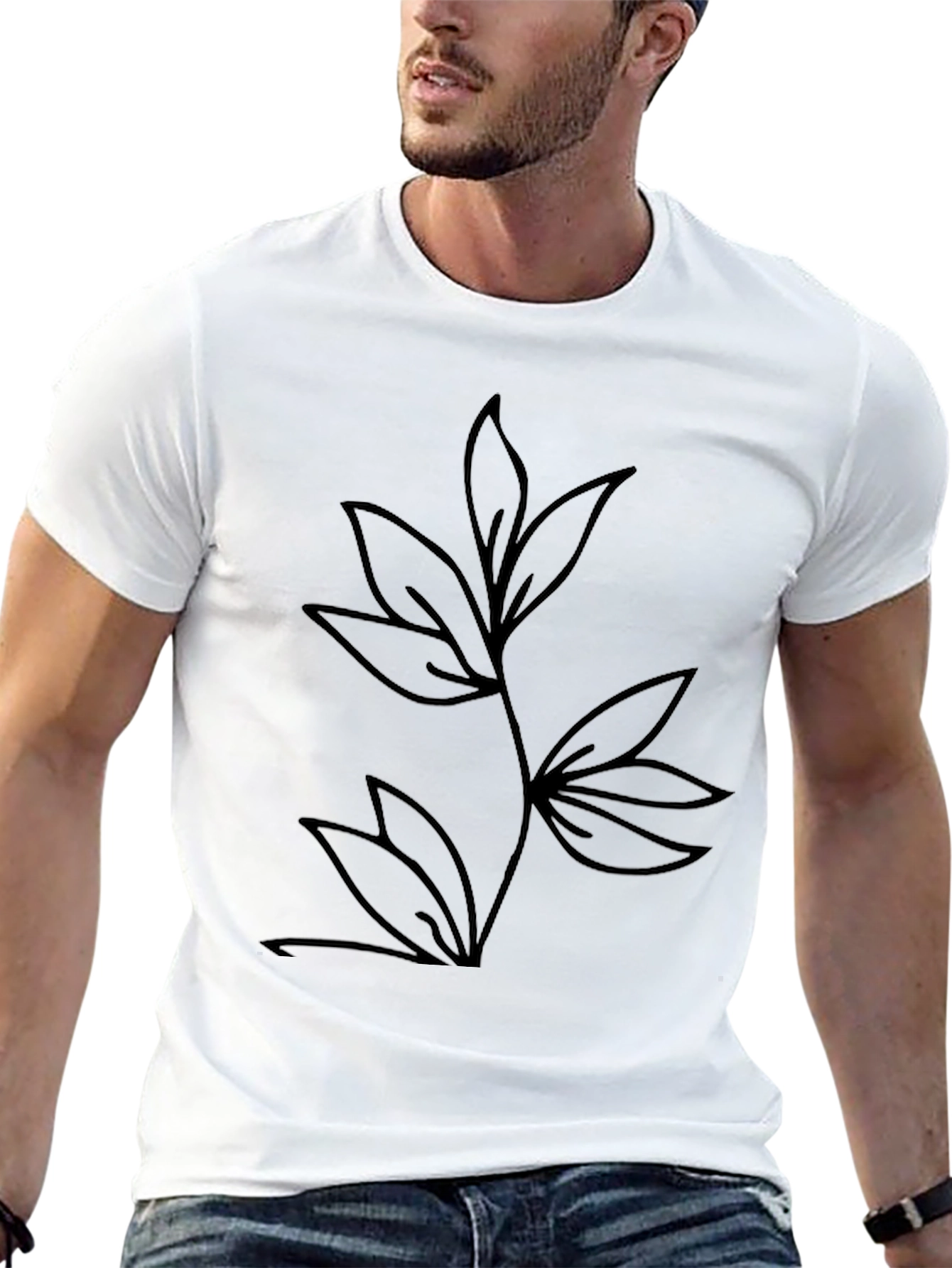 Black Minimalist Leaf Design Black T-Shirt view 13