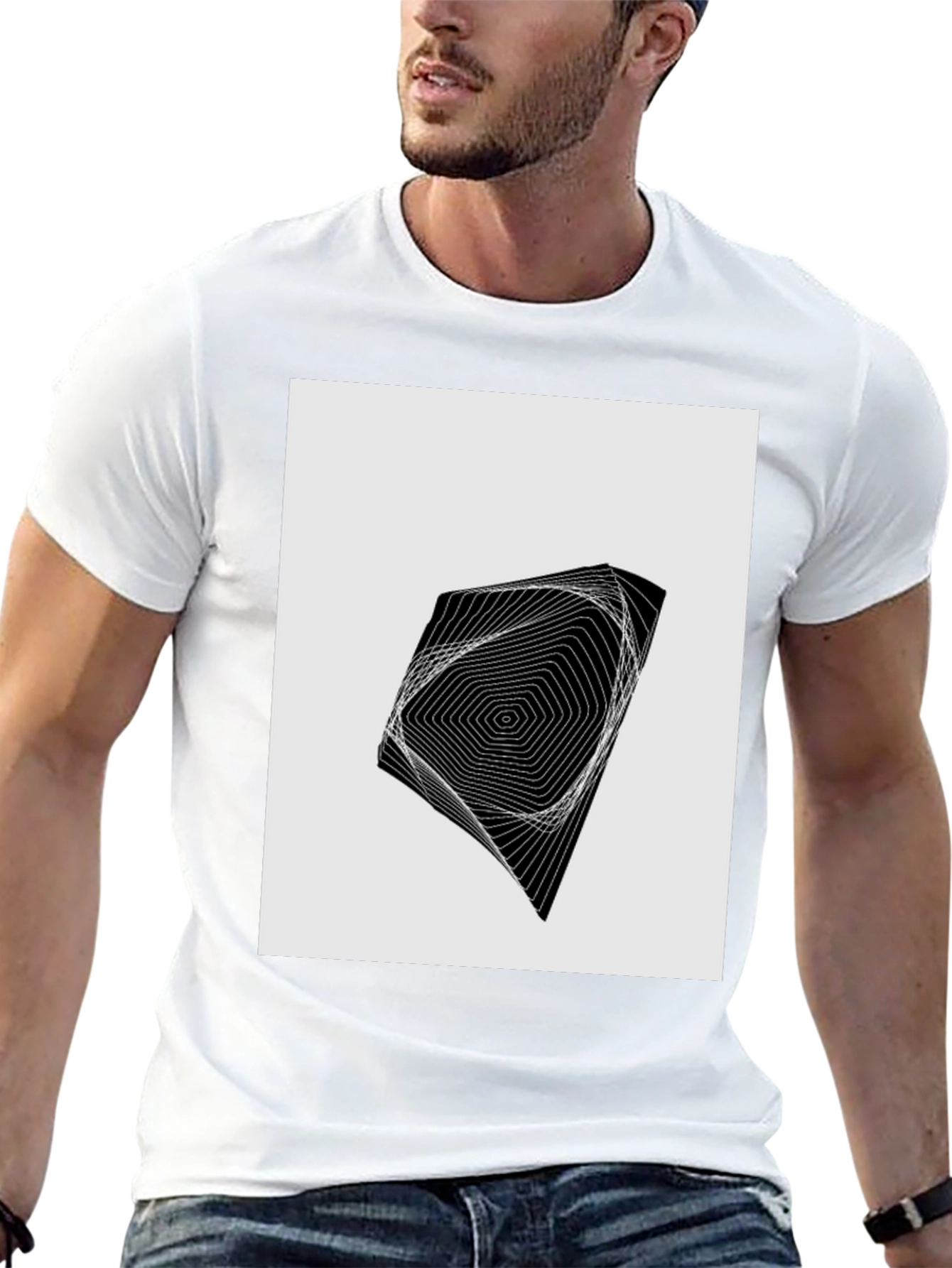 Black Geometric Illusion Graphic Tee view 13