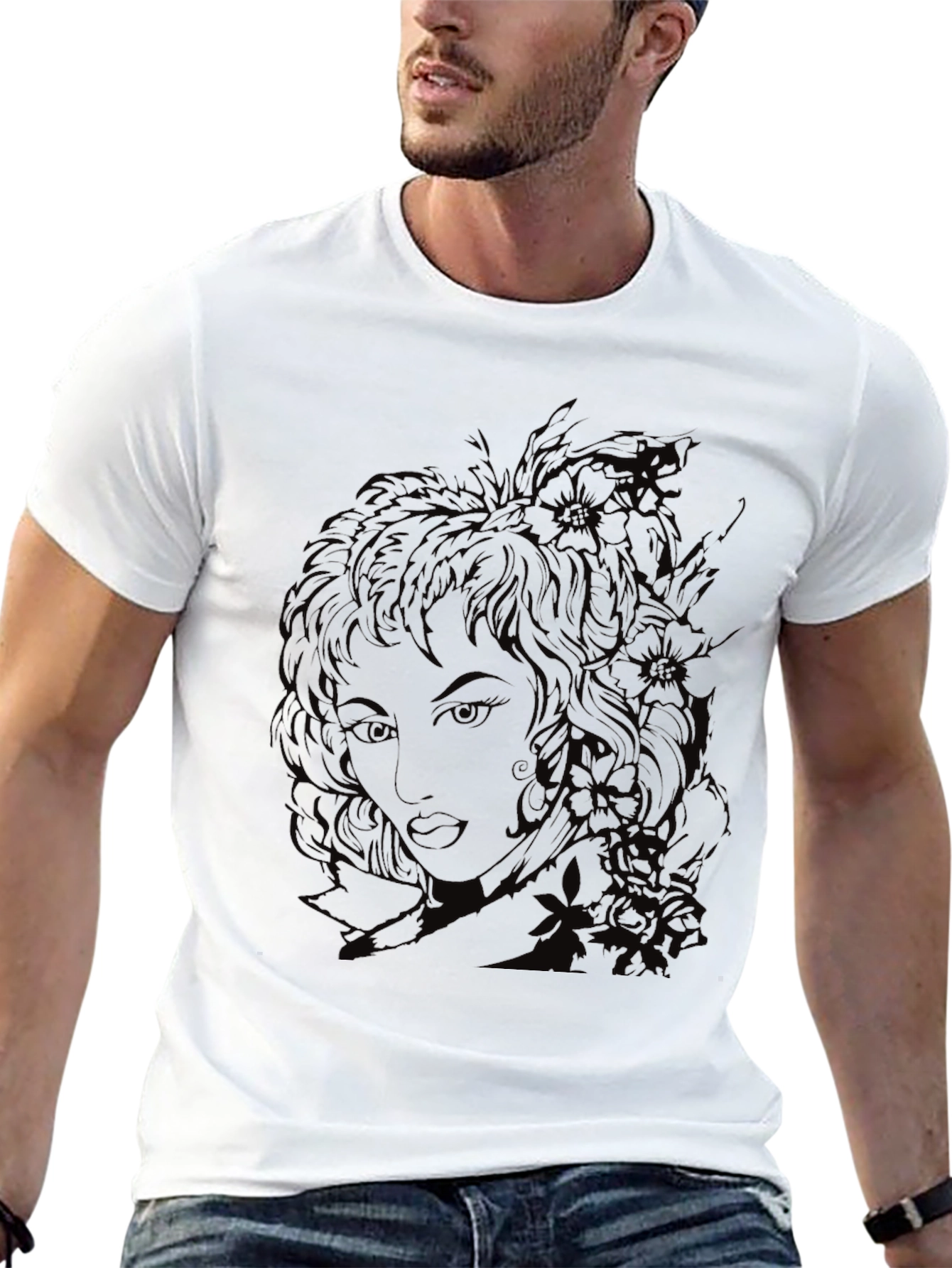Black Graphic Print Tee - Vintage Woman Portrait view 13