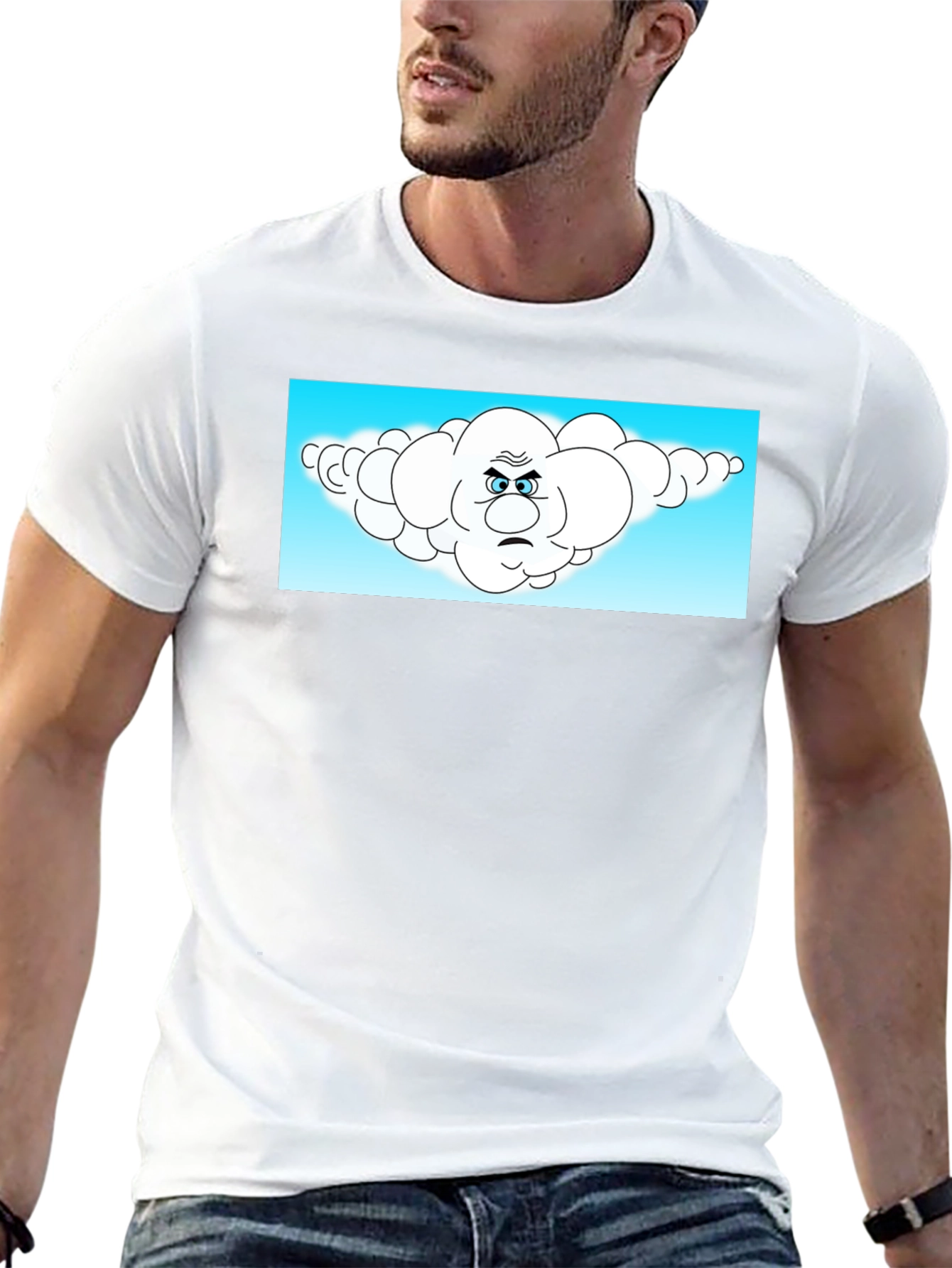 Black Grumpy Cloud Cartoon Black T-Shirt view 13