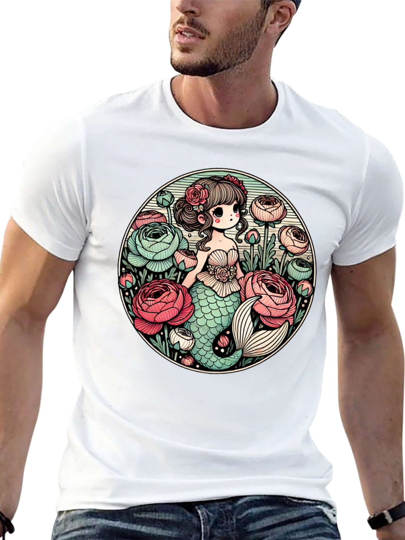 Black Mermaid & Flowers Graphic Tee - Black view 13