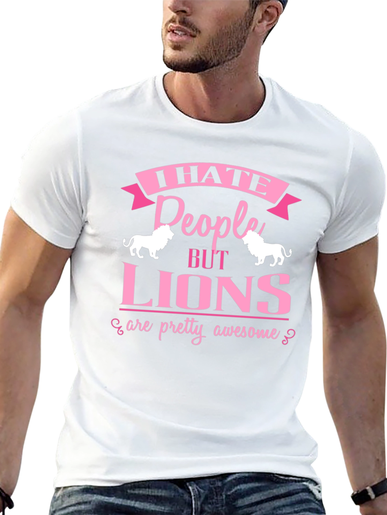 Black I Hate People But Lions T-Shirt view 13