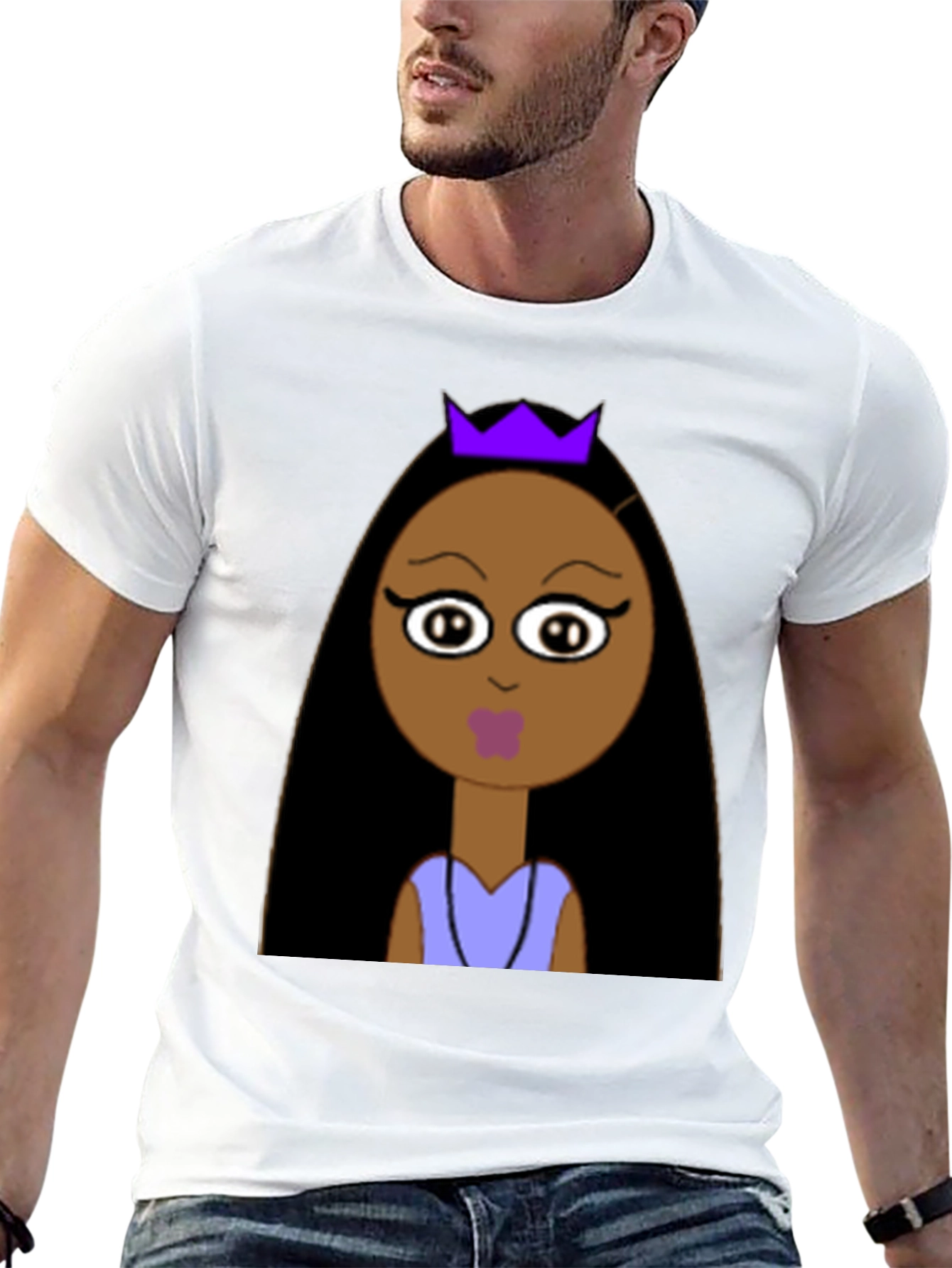 Black Cartoon Princess Graphic Tee - Unisex Black T-Shirt view 13