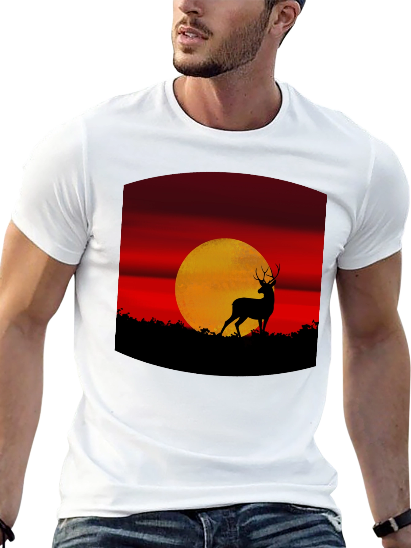 Black Deer Sunset Graphic Tee - Nature Inspired T-Shirt view 13