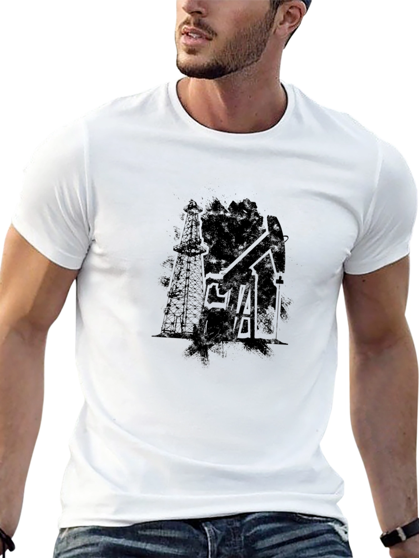 Black Oil Derrick Graphic Tee - Black Cotton Blend view 13