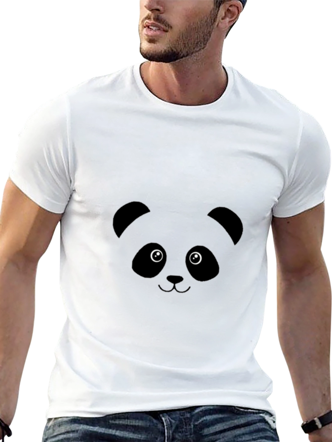 Black Cute Panda Face Graphic Tee - Black Unisex T-Shirt view 13