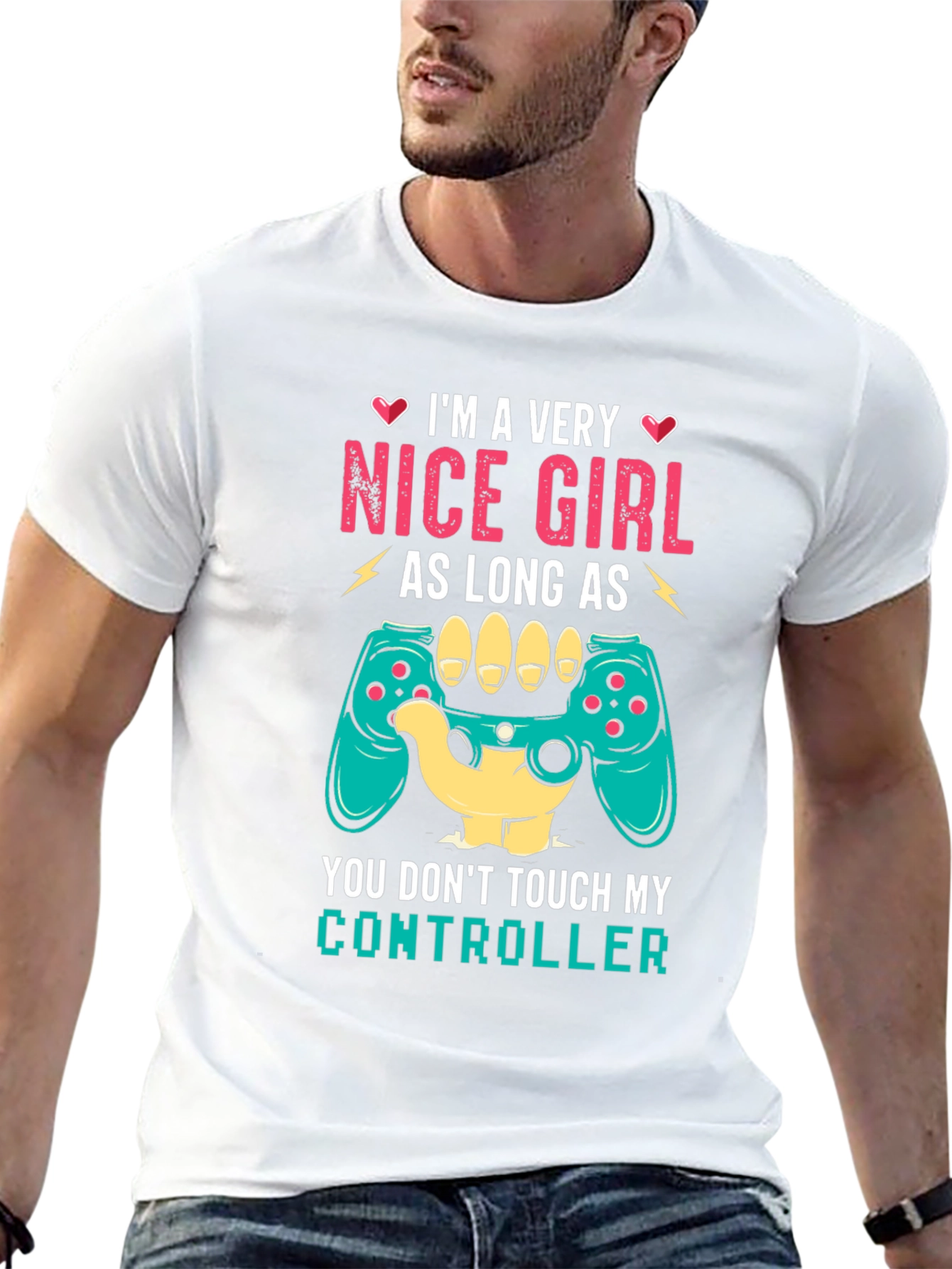 Black Nice Girl Controller T-Shirt Funny Gamer Tee view 13