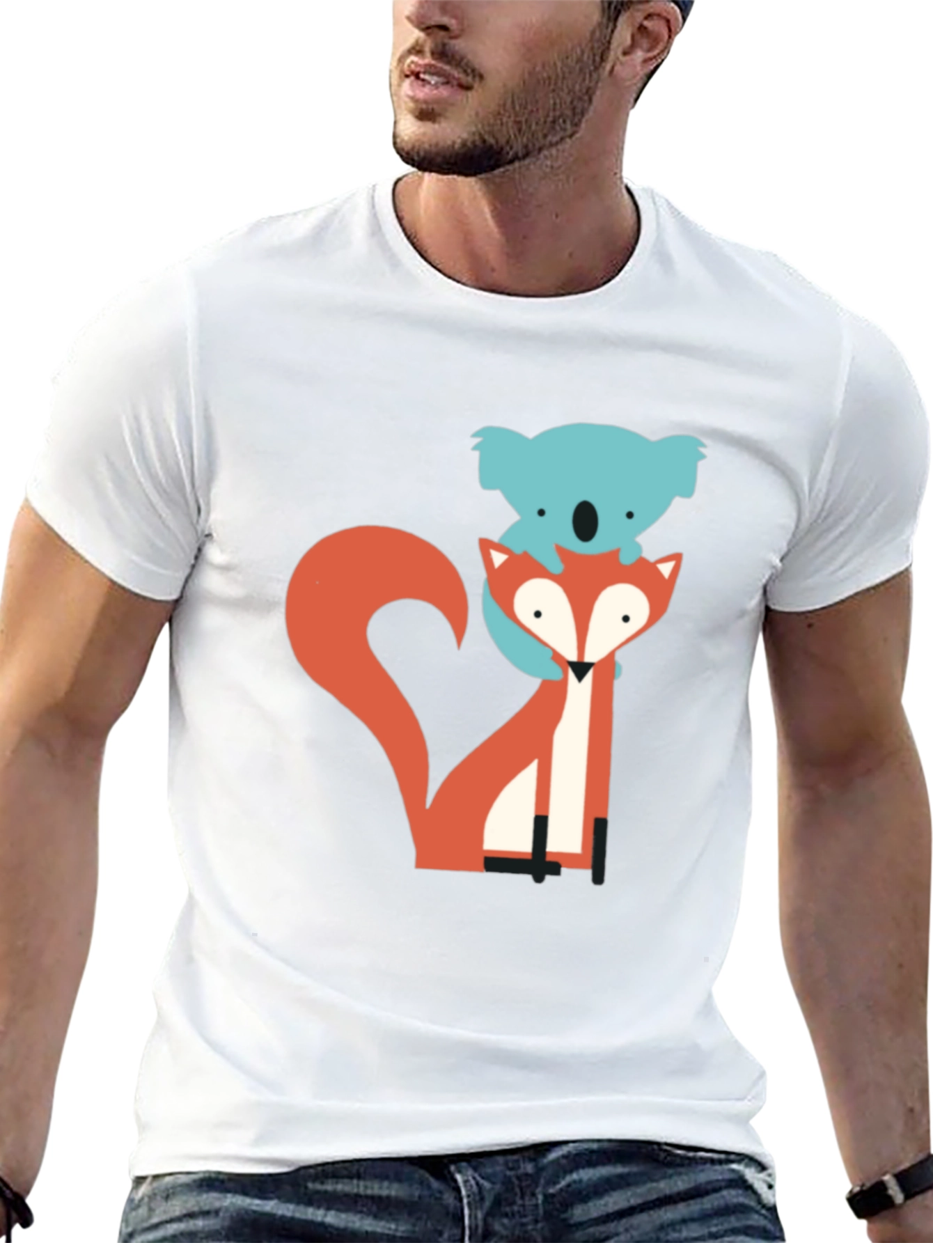 Black Koala Riding Fox Graphic Tee - Black Cotton T-Shirt view 13