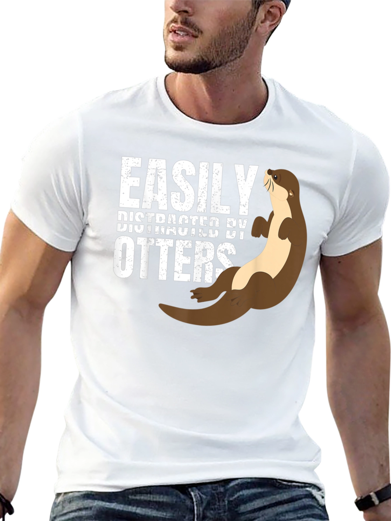 Black Easily Distracted By Otters Funny Graphic Tee view 13